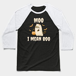 Moo I Mean Boo Ghost Cat Pumpkin Moon Halloween Baseball T-Shirt